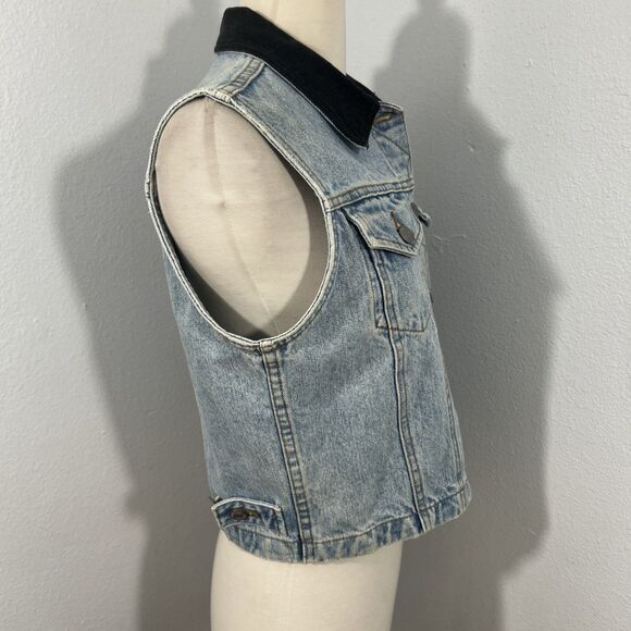Vtg Limited Jeans Denim Vest Womens Small Velvet Collar Y2K 90s - Picture 5 of 8